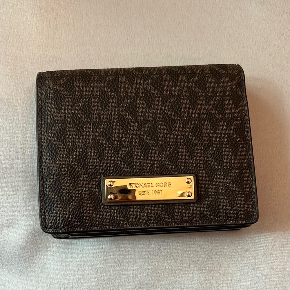 NWOT Michael Kors Dark Brown Wallet with Gold Accent